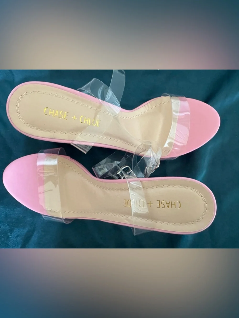 Chase & Chloe Pink Block Heel Platform Sandal with Clear Straps - Picture 2 of 4